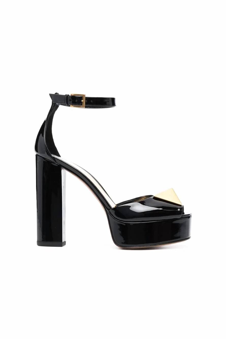 NEW VALENTINO GARAVANI women's one stud 120mm patent leather sandals in black